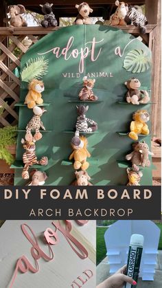 the diy foam board has been made to look like an arch with teddy bears on it