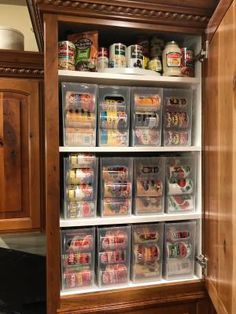 an organized pantry with plastic containers and food