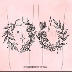 a drawing of flowers and butterflies on a pink background with the word love written in black ink