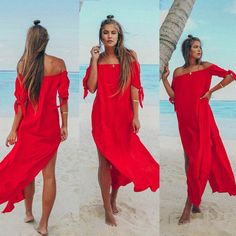 Brand Name: MeihuidaMaterial: PolyesterMaterial: NylonPattern Type: Solid Fit: Fits true to size, take your normal size Swimsuit cover up dress Off The Shoulder Swimsuit, Best Maxi Dresses, Chiffon Long Dress, Women Tunic, Gaun Fashion, Long Beach Dress, Beach Maxi Dress, Red Dresses, Maxi Robes