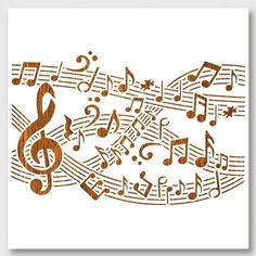 music notes and musical staffs are depicted in this stencil art print by artist person