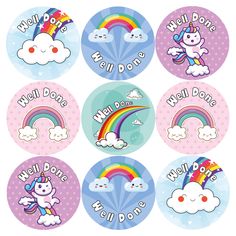 stickers with unicorns and rainbows on them