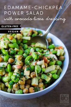 edamame - chickpea power salad with avocado - lime dressing