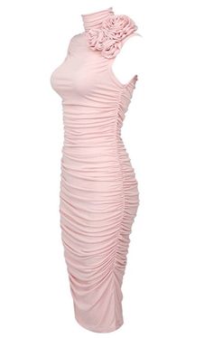 Draped Pink Midi Dress Draped Pink Midi Dress brings a touch of drama to any wardrobe. This timeless piece features a high neckline, an oversized rose detail, and a luxuriously touched material to create an elegant feel. Make an unforgettable impression in this exquisite design. Material: Viscose. Sizes: XXS-M. 100% PERFECT FIT GUARANTEE You only need to provide us with your height, weight, collar, bust, waist, and hips measurements. And we will take measurements to find you the clothes that sui Flower Applique Dress, Mock Neck Midi Dress, Dress Drape, Mesh Maxi Dress, Red Dress Maxi, Dresses Cocktail, Applique Dress, Maxi Dress Formal, Pink Midi Dress