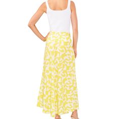 Vince Camuto Women's Printed A-Line Maxi Skirt Color Bright Lemon A-Line Maxi Silhouette Back Zipper Closure Imported Allover Print Material & Care Machine Washable Linen/Rayon Chic In A Blend With Premium Fibers, This Vince Camuto Skirt Gives You A Sleek Fitted A-Line Silhouette In A Maxi Length. Small Never Worn Spring Lemon Print Bottoms, Yellow Maxi Skirt For Day Out, Fitted Flared Yellow Maxi Skirt, Fitted Yellow Tiered Maxi Skirt, Fitted Yellow Lined Maxi Skirt, Summer Yellow Flowy Maxi Skirt, Yellow Flowy Maxi Skirt For Summer, Yellow Flowy Maxi Skirt For Day Out, Yellow Fitted Maxi Skirt For Day Out