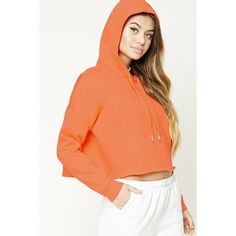 Forever21 Cropped Raw-Cut Hoodie ($16) ❤ liked on Polyvore featuring tops, hoodies, orange, hooded sweatshirt, long-sleeve crop tops, forever 21 hoodies, fleece lined hoodie and orange hoodie Orange Hoodie, Lined Hoodie, Fashion Wishlist, Fashion Hub, Trendy Tshirts