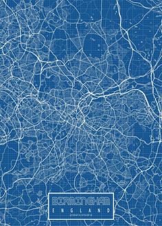 a blueprint map of the city of birmingham, england with roads and streets on it