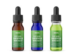 three bottles of glass droper mockup on a white background with the same color