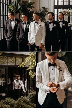 men in tuxedos are getting ready for the wedding