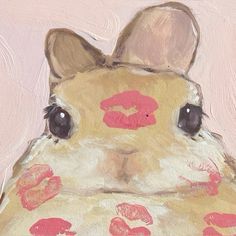 a painting of a bunny with lipstick on it's face