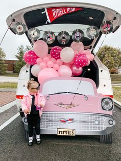 Trunk Or Treat Ideas For Cars Fall Theme, Pink Ladies Grease Trunk Or Treat, 1950s Trunk Or Treat Ideas, Trunk Or Treat Ideas For Cars 50s Theme, Trunk Or Treat Ideas For Cars With Costume, Trunk Or Treat Grease Theme, 50s Theme Trunk Or Treat, Sock Hop Trunk Or Treat, Grease Themed Trunk Or Treat