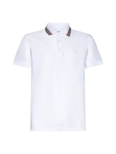 ->cotton, 100% Designer Cotton Polo Shirt With Short Sleeves, Designer Collared Cotton Polo Shirt, Designer Cotton Polo Shirt, Designer Collared Cotton T-shirt, Designer Collared Cotton Top, Luxury Cotton Short Sleeve Polo Shirt, Luxury Cotton Polo Shirt, Elegant Cotton Polo Shirt With Spread Collar, Fitted Luxury Cotton Shirt