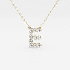 2/5 ctw Round Lab Grown Diamond Initial E Personalized Pendant 14K Yellow Gold FG, VS2+ Initial E, Jewellery Box Making, Personalized Pendant, Yellow Gold Chain, Sustainable Jewelry, Diamond Studs, Exclusive Designs, Rhodium Plated, Lab Grown