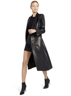 Karley Leather Flare Wrap Coat | Alice And Olivia Homecoming Outfit, Work Fits, Homecoming Outfits, Suede Leggings, Wearing All Black, Wrap Coat, Alice And Olivia, Leather Trench Coat, All Black Outfit