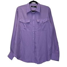 Lauren Ralph Lauren Silk Like Button Down Shirt Awesome Wisteria Purple Colorway Fabulous Silk Like Fabric, 100% Polyester Excellent Condition, New With Tags Size Large Smoke-Free Home Message Me Any Questions! Elegant Purple Tops With Spread Collar, Purple Button-up Office Shirt, Purple Button-up Shirt For Office, Lavender Long Sleeve Shirt For Work, Classic Purple Top With Button Cuffs, Classic Purple Tops With Button Cuffs, Purple Tops With Button Cuffs For Work, Purple Top With Spread Collar And Button Closure, Casual Purple Office Shirt