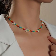 Women's Bohemian Colorful Flower Seed Bead Necklace Choker Trendy Jewelry 20" | eBay Shoe Lacing Techniques, Daisy Choker, 2 Necklace, Shell Choker, 3 Women, Seed Bead Necklace, Colourful Necklace, Girls Jewelry, Shell Beads