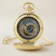 Prague astronomical clock pocket watch - tap/click to personalize and buy #pocketwatch #steampunk #goth #machinery #astronomical #clock Sextant Tattoo, Prague Astronomical Clock, Clock Necklace, Astronomical Clock, Gold Pocket Watch, Mechanical Pocket Watch, Skeleton Watches, Magical Jewelry, Fantasy Jewelry