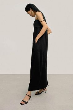 Jezebel Cocoon Straight Across Neck Crepe Ankle Length Dress | MEAN BLVD Elegant Black H-line Dress, Black H-line Party Dress, Black H-line Midi Dress For Formal Occasions, Sleek Dress With Straight Neckline, Summer Evening H-line Midi Dress, Sleek Solid Maxi Dress, Modern H-line Midi Dress For Evening, Sleek Silk Dress In Solid Color, Sleek Solid Color Silk Dress