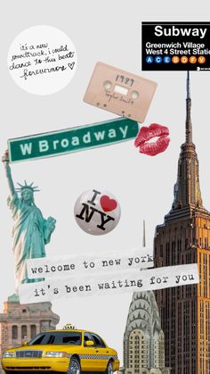 a collage of images including the statue of liberty, i love ny and new york