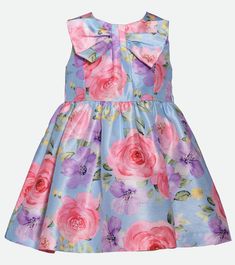 Rose Floral Party Dress - Bonnie Jean Summer Multicolor Dress With Bow, Spring Multicolor Dress With Bow, Summer Satin Dress For Dress-up Occasions, Pink Sleeveless Dresses With Bow Print, Pink Sleeveless Dress With Bow Print, Sleeveless Pink Dresses With Bow Print, Sleeveless Floral Print Dress For Dress-up, Sleeveless Party Dress, Easter Outfit For Girls