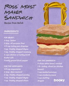 an advertisement for a sandwich made from scratchsticks with the words, ross'most maker sandwich recipe from delish