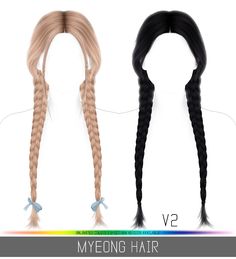 two long braids are shown in three different colors, one is blonde and the other is