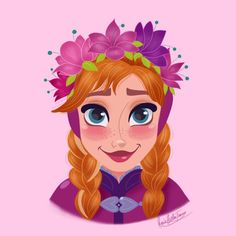 a girl with long hair wearing a flower crown