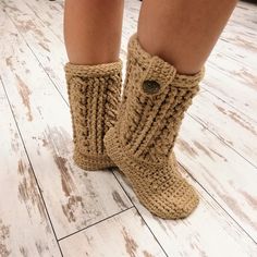 A beautiful pair of crochet women's boot/slippers. Made of wool yarn they are so soft, warm, cozy to wear and have a lot of bulk for extra comfort. Soles are covered with latex, which makes them not slippery to walk and give it a long life. You can also choose double sole - crochet + felted moisture retaining non-slip sole. If you want to have double sole, add this felted sole from the link together with selected slippers: https://www.etsy.com/listing/883778891/waterproof-felted-non-slip-sole-fo Hand Knitted Round Toe Slippers For Winter, Cozy Knitted Slippers With Round Toe, Cozy Knitted Booties With Round Toe, Hand Knitted Round Toe Winter Slippers, Hand-knitted Round Toe Winter Slippers, Cozy Hand Knitted Slippers With Round Toe, Cozy Hand-knitted Slippers With Round Toe, Cozy Hand-knitted Round Toe Slippers, Casual Crochet Slippers For Winter