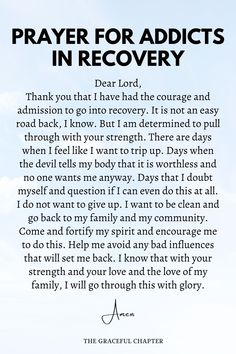 a poem with the words prayer for adicts in recovery