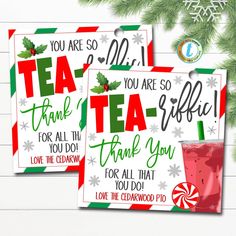 Christmas Ice Tea Gift Tags, You're TEA-riffic! Holiday Appreciation Tag, Xmas Teacher Staff Employee Volunteer Nurse, DIY Editable Template Associate Appreciation, Tea Gift Tags, Coworker Appreciation, Tea Riffic, Appreciation Ideas, Jar Ideas, Christmas Labels, Staff Appreciation, Tag Print