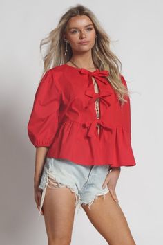 Red Bow Detailed Poplin Blouse Elegant Spring Poplin Tops, Elegant Poplin Tops, Chic Daywear Poplin Blouse, Chic Poplin Blouse For Daywear, Fall Poplin Shirt, Chic Poplin Tops For Workwear, Chic Daywear Poplin Top, Chic Poplin Top For Daywear, Long Sleeve Poplin Tops For Summer