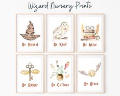 the wizard nursery prints are available in four different colors and sizes, including one with an owl