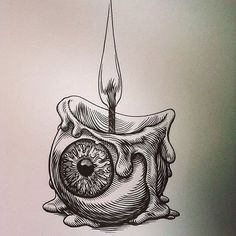 a drawing of a candle with an eye inside