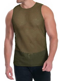 PRICES MAY VARY. Men's see through top is made of soft fabric, lightweight and breathable, casual loose fit, combining comfortable and fashion. The net design of the fishnet top can perfectly show off your healthy muscles. Feature: Mesh tank top, see through, sleeveless, round neck, hollow out, regular fit, transparent fishnet men's tops add glamour and allure to your outfit. This fishnet sheer cover up can be worn as an outside top or under a jacket. Mesh shirt suitable to match with all kinds Casual Sheer Green Tops, Casual Green Sheer Top, Casual Green Sheer Mesh Top, Green Sheer Mesh Top For Summer, Sheer Green Mesh Top For Summer, Green Mesh Crew Neck Top, Stretch Fishnet Mesh Tops, Breathable Summer Beach Tops, Breathable Summer Tops For The Beach