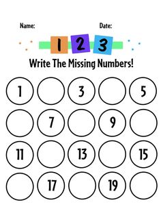 the missing numbers worksheet for kids to learn how to write and color it