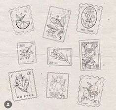 stamps with flowers and fruit on them