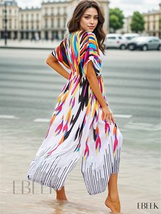 Ebeek - Vibrant Belted Kaftans Dress: A Chic and Stylish Short-Sleeve Casual Vacation Dress for Spring & Summer - Womens Fashion Vacation Dress, Dress For Spring, Vacation Dresses, Kaftan Dress, Women's Summer Fashion, All Over Print, Weaving, Spring Summer