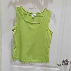 Nwt. Lime Green Medium Top From Coldwater Creek. Lace Trim, Very Cute. Bundle And Save! Green Scoop Neck Camisole For Spring, Green Sleeveless Cotton Camisole, Green Cotton Tank Camisole, Spring Green Cotton Camisole, Plus Size 90s, Brown Cami, Green Cami, Velvet Bra, Black Lace Cami