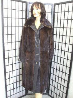 Uniquefurs   Unbeatable Prices at Uniquefurs!!: BEAUTIFUL AND VERY STYLISH CANADIAN BROWN RANCH MINK  FUR & LEATHER COAT FOR WOMEN. IT HAS NOTCH COLLAR, BUTTON CLOSURES, BRACELET CUFFS AND 2 SIDE POCKETS. THIS ITEM IS PRE-OWNED: THE FUR IS "EXCELLENT" CONDITION, THE BEST CONDITION AND THE INSIDE LINING IS "MINT" CONDITION, THE SECOND BEST. AFTER BUYING THIS ITEM, IT WOULD BE VERY MUCH APPRECIATED IF YOU COULD PROVIDE YOUR HEIGHT, WEIGHT AND BUST CIRCUMFERENCE SO WE CAN FIT THE COAT TO YOUR SIZE Mink Colored Leather Fur Coat For Fall, Classic Brown Fur Coat With Faux Fur Trim, Fall Mink Color Leather Fur Coat, Mink Leather Fur Coat For Fall, Brown Winter Fur Coat For Formal Occasions, Brown Fur Coat For Formal Winter Occasions, Formal Brown Fur Coat For Fall, Classic Brown Long Fur Coat, Brown Leather Long Fur Coat