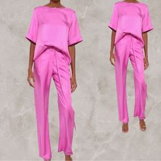 Silk Twill Pants, High Waisted With Belt. I Have The Matching T Shirt Listed As Well In A M. Pants Retailed For $1,450 With Tax. The Pants Fit A 4-6 Perfectly! Pink Silk Evening Pants, Sally Lapointe, Pants High Waisted, Pants Fit, Belted Pants, Twill Pants, M Pants, Silk Twill, Workout Pants