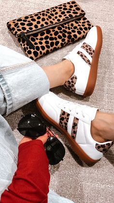 Wild Stride Leopard Accent Sneakers Versatile Sneakers, White Sneakers, Lace Tops, Classic White, Effortless Style, Low Top, Womens Sneakers, Leopard Print, Lace Up