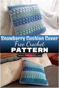 a crocheted pillow with the text snowberry cushion cover free crochet pattern