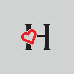 the letter h with a heart in it's center is displayed on a gray background