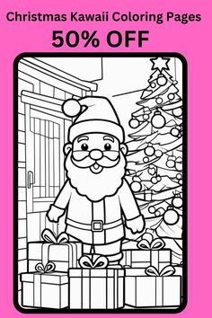 christmas kawaii coloring pages 50 % off with the santa clause and presents on it