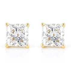 Prazana® Lab-Grown Diamonds 2.00ctw princess cut white lab-grown diamond, 18k yellow gold stud earrings. Measure approximately 3/16"L x 3/16"W and have screw back backings. IGI certified E-F color, SI clarity minimum. Luxury Princess Cut Cubic Zirconia Diamond Earrings, Luxury Cubic Zirconia Princess Cut Diamond Earrings, Luxury Cubic Zirconia Diamond Earrings Princess Cut, Yellow Gold Princess Cut Cubic Zirconia Jewelry, Princess Cut Yellow Gold Cubic Zirconia Jewelry, Yellow Gold Cubic Zirconia Jewelry With Princess Cut, Yellow Gold Cubic Zirconia Jewelry In Princess Cut, Fine Jewelry Square Cut Lab Grown Diamond, Fine Jewelry With Square Cut Lab Grown Diamond