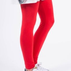 Agnes & Dora Leggings In Bright Red, Size S/M (4-12). Super Comfy! Red Stretch Footless Bottoms, Fitted Red Leggings For Loungewear, Red Tight Full-length Leggings, Red Stretch Leggings, Trendy Non-stretch Red Leggings, Trendy Red Full-length Leggings, Trendy Full Length Red Leggings, Trendy Red Non-stretch Leggings, Red Stretch Full-length Pants