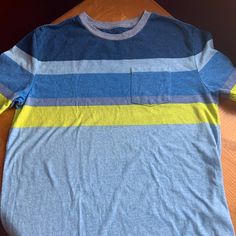 This Shirt Is Great For Summer. Blue, Light Blue And A Neon Lime Green, Son Grew Out Before Her Wore. Sz Xxl Gap Striped Cotton Tops, Striped Cotton Gap Tops, Casual Striped Gap Tops, Casual Striped Tops From Gap, Casual Striped Tops By Gap, Gap Blue Relaxed Fit Shirt, Blue Relaxed Fit Shirt By Gap, Blue Relaxed Fit Gap Shirt, Gap Blue Shirt Relaxed Fit