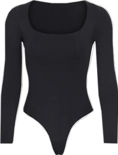 Fall Bodysuit With Thumbholes And Minimal Stretch, Sleek Second-skin Bodysuit With Thumbholes, Solid Color Bodysuit With Thumbholes For Night Out, Solid Bodysuit With Thumbholes For Night Out, Fall Sleek Second-skin Bodysuit, Sleek Second-skin Bodysuit For Fall, Chic Seamless Long Sleeve Bodysuit, Chic Long Sleeve Seamless Bodysuit, Sleek Bodysuit With Thumbholes For Fall