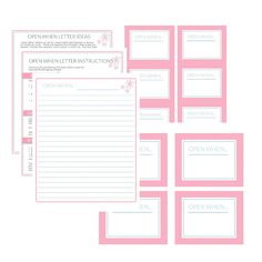 pink and white printables with the words open - written instructions on them, all lined up