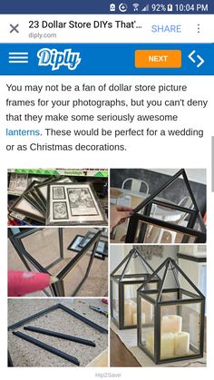 a collage of photos with candles and pictures in them on the internet page for dollar store diys that